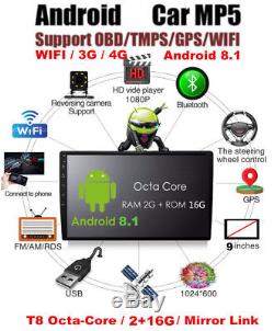 1 Din Android 8.1 91080P Touch Screen Octa-Core 2GB RAM 16GB ROM GPS Wifi 3G 4G
