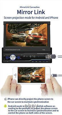 1 Din Car Radio 7in Retractable Touch Screen Bluetooth AM FM Stereo MP5 Player