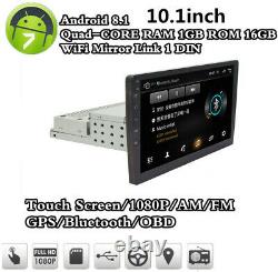 10.1in 1DIN Car Radio Stereo MP5 Player Android 8.1 Quad-core GPS SAT NAV 1+16GB