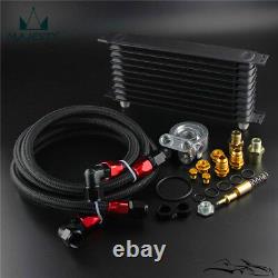 10 Row Engine Trust Oil Cooler with Thermostat 176 F Oil Filter Adapter Hose Kit