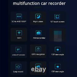 12in 1080P Mirror Dash Cam Car DVR Video Recorder 3 Cameras Carplay Android Auto