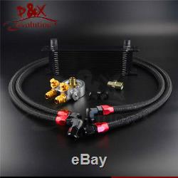 13 Row Thermostat Adaptor Engine Racing Oil Cooler Kit For Car/Truck Black