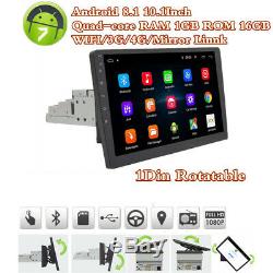1Din Rotatable Android 8.1 10.1 1080P 4-Core Car Stereo Radio RAM 1GB ROM 16GB
