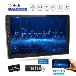 2 Din 10.1'' Android 9.1 DAB+ GPS Car Radio Stereo BT WIFI Touch Screen + Camera