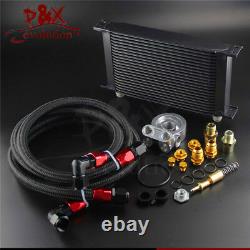 22 Row Thermostat Adaptor Engine Racing Oil Cooler Kit For Car/Truck Black