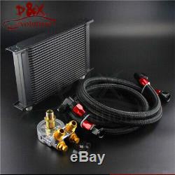 25 Row Thermostat Adaptor Engine Racing Oil Cooler Kit For Car/Truck Black