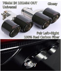 2PC Glossy 100% Carbon Fiber ID3.0 76mm OD4.0 101mm Car Dual Pipe LEFT+Right