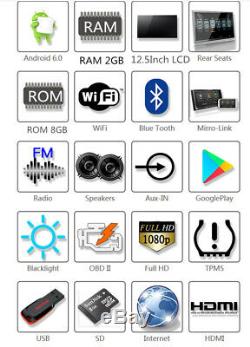 2Pcs 12.5 HD1080P Android 6.0 RAM 2GB ROM 8GB WIFI Headrest Rear Seat Monitors
