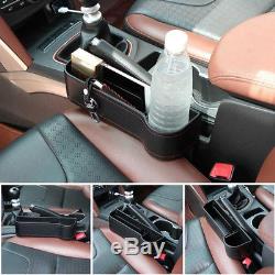 2pcs Leather Car Seat Seam Wedge Bottle Cup Holder Coin Storage Box Organizer