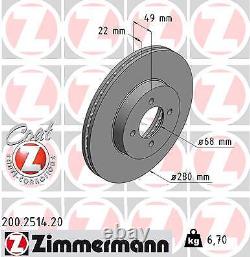 2x ZIMMERMANN 200.2514.20 Brake Disc Pair Front Axle For NISSAN