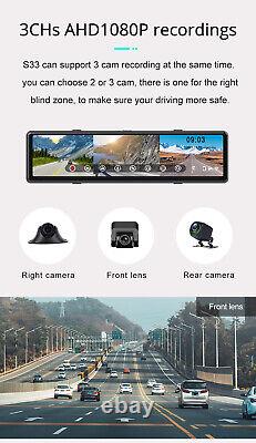 3 Lens Car Dash Cam GPS Camera Video Recorder 1080P Rearview Mirror DVR G-sensor