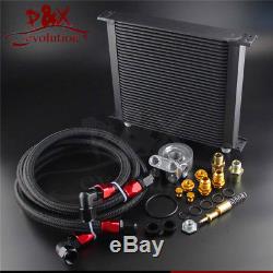 34 Row Thermostat Adaptor Engine Racing Oil Cooler Kit For Car/Truck Black