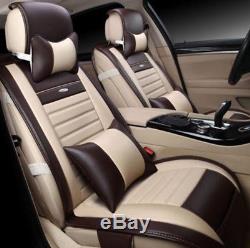 5-Seats Deluxe Edition Car Seat Cover Mat PU Leather Front+Rear Cushion+Pillows