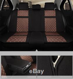 5-seat Car Front Rear Row Seat Cover Soft Breathable Linen Cushions Protector