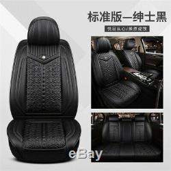 5-sits Black Full Set Interior Car Seat Cover PU Leather Embroidery Seat Cushion