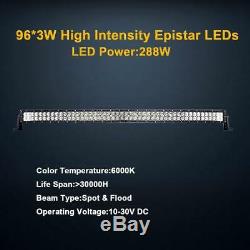 50 Driving Light 288W Flood Spot Combo Beam Curved LED Bar For SUV Offroad