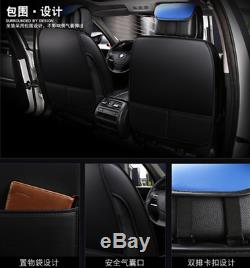 5D Surround Black+Blue Luxury Microfiber Leather Full Set Car Seat Cover Cushion
