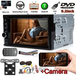 6.2Double 2Din HD Car Stereo DVD Player Bluetooth Mirror for GPS MP3 TV +Camera