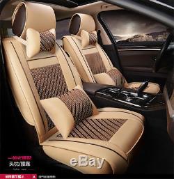 6D Ice Silk Car Seat Covers Automotive Seat Covers for 5 Seat Four Season Beige