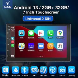 7 2 DIN Android 13 +32G Carplay Stereo Radio GPS NAV Touch Screen Wifi + Camera