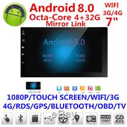 7'' Android 8.0 Octa Core 2DIN Car Radio Stereo GPS Navi 4G RAM+32G ROM No-DVD