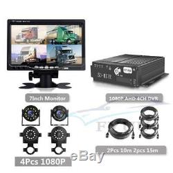 7 HD Car Monitor+ 4Pcs 1080P AHD LED Camera+ 1080P 4CH H. 264 Vehicle DVR Video