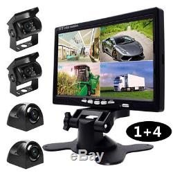 7 HD LCD Monitor+ 4PC Camera 360°Viewing IR Night Vision Car Buses Quad Split