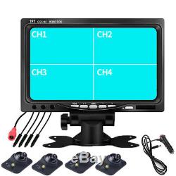 7 QUAD 4CH MONITOR +4 × Front/Left/Right/Rearview CAMERA CAR SECURITY SYSTEM