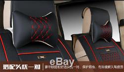 7-Seats Car Seat Cover Cushion Deluxe PU Leather All Season Black with Red