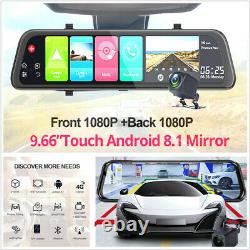 9.66in FHD Android 8.1 Car DVR Dual Lens Dash Cam Video Rearview Mirror Recorder