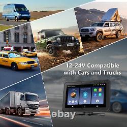 AHD CAM+Portable 7 IPS Car Stereo Radio with CarPlay Android Auto GPS DC 12-24V
