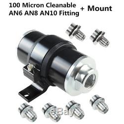 An6/8/10 Black 100 Micron Racing Aluminum Inline Fuel/gas/petrol Filter+bracket
