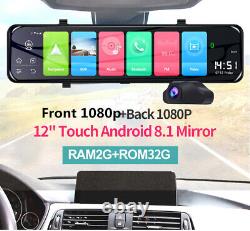 Android 8.1 Car DVR 12in Dual Lens Dash Cam Video Recorder With Front +Rear Camera