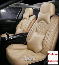 Beige Full Set Leather Car Seat Cover Cushions Pillows For Interior Accessories