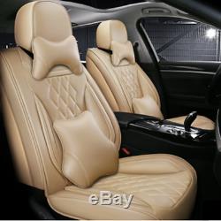 Beige Full Set Leather Car Seat Cover Cushions Pillows For Interior Accessories