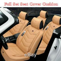 Beige Microfiber Leather Car Seat Cover Cushion Front+Rear Full Set Universal