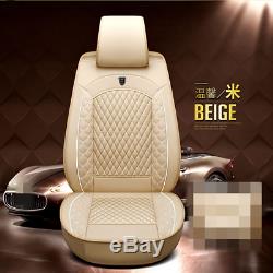 Beige Standard PU Leather Car SUV Seat Covers Front&Rear Cushion For 5-Seats Car