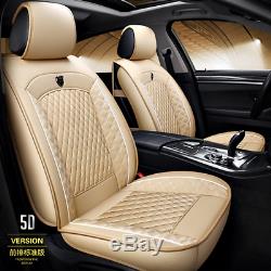 Beige Standard PU Leather Car SUV Seat Covers Front&Rear Cushion For 5-Seats Car