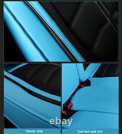 Black/Blue Luxury PU Leather Full Set Breathable 5D Seat Covers For 5-Seats Car