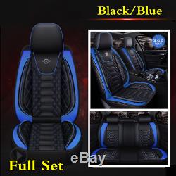 Black Blue PU Leather 6D Surrounded Full Set Car Seat Cover Protector Cushions