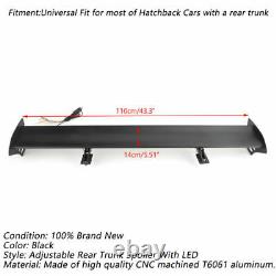 Black Universal Hatch Aluminum Rear Trunk Wing Racing Spoiler With LED Light T3