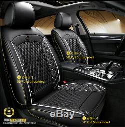 Black/White Full Set Car Front & Rear Seat Cover PU Leather Cushions Protectors