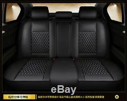 Black/White Full Set Car Front & Rear Seat Cover PU Leather Cushions Protectors