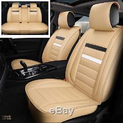 Breathable Beige PU Auto Car 5 Seat Cover SUV Seat Cushion Front/Rear Full Set