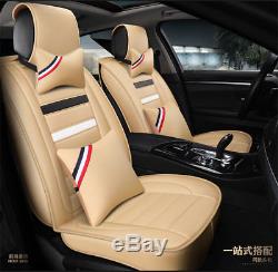Breathable Beige PU Auto Car 5 Seat Cover SUV Seat Cushion Front/Rear Full Set