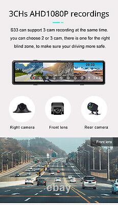 Car DVR 3 Camera Video Recorder Front Rear Right View 1080P Dash Cam BT WiFi GPS