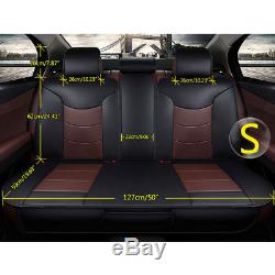 Car Microfiber Leather Seat Covers S Size 5-Seat SUV Front+Rear Set BK&Coffee