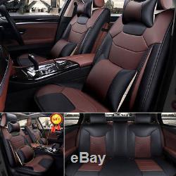 Car Microfiber Leather Seat Covers S Size 5-Seat SUV Front+Rear Set BK&Coffee
