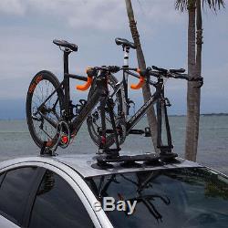 Car Travel Roof 2-Bike Fork-Mount Rack Fixed Holder Bracket w Rear Wheel Straps