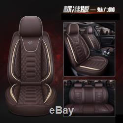 Coffee Color PU Leather 5-Seat Car Seat Cover 6D Full Surrounded Seat Cushions